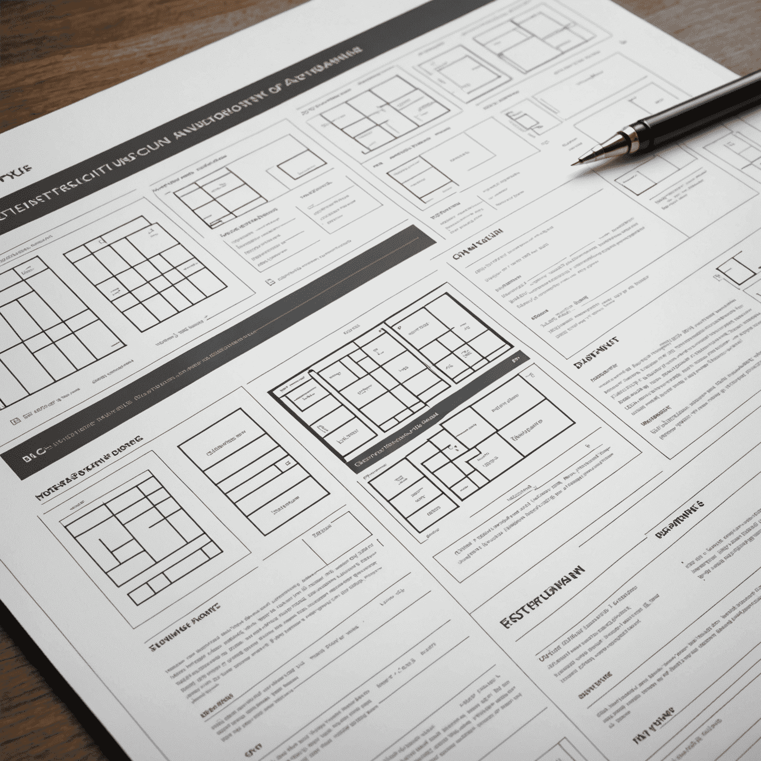 Wireframes y diagramas de arquitectura de información para un sitio web, mostrando la estructura de navegación y la disposición de elementos en diferentes páginas