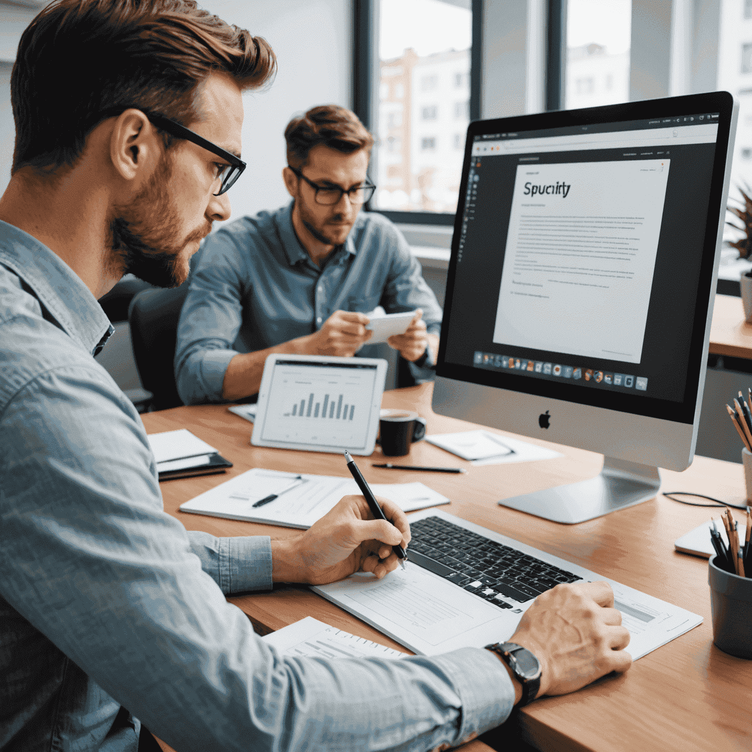Especialistas realizando pruebas de usabilidad con usuarios reales, observando cómo interactúan con un prototipo de sitio web mientras toman notas sobre su comportamiento